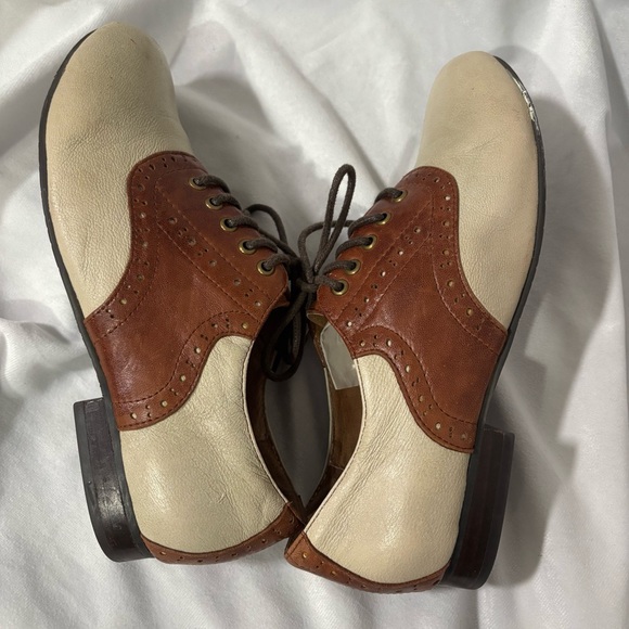Vintage Miz Mooz Two Tone Brown & Cream Leather Oxford Heeled Shoes Size 7 - Picture 3 of 6